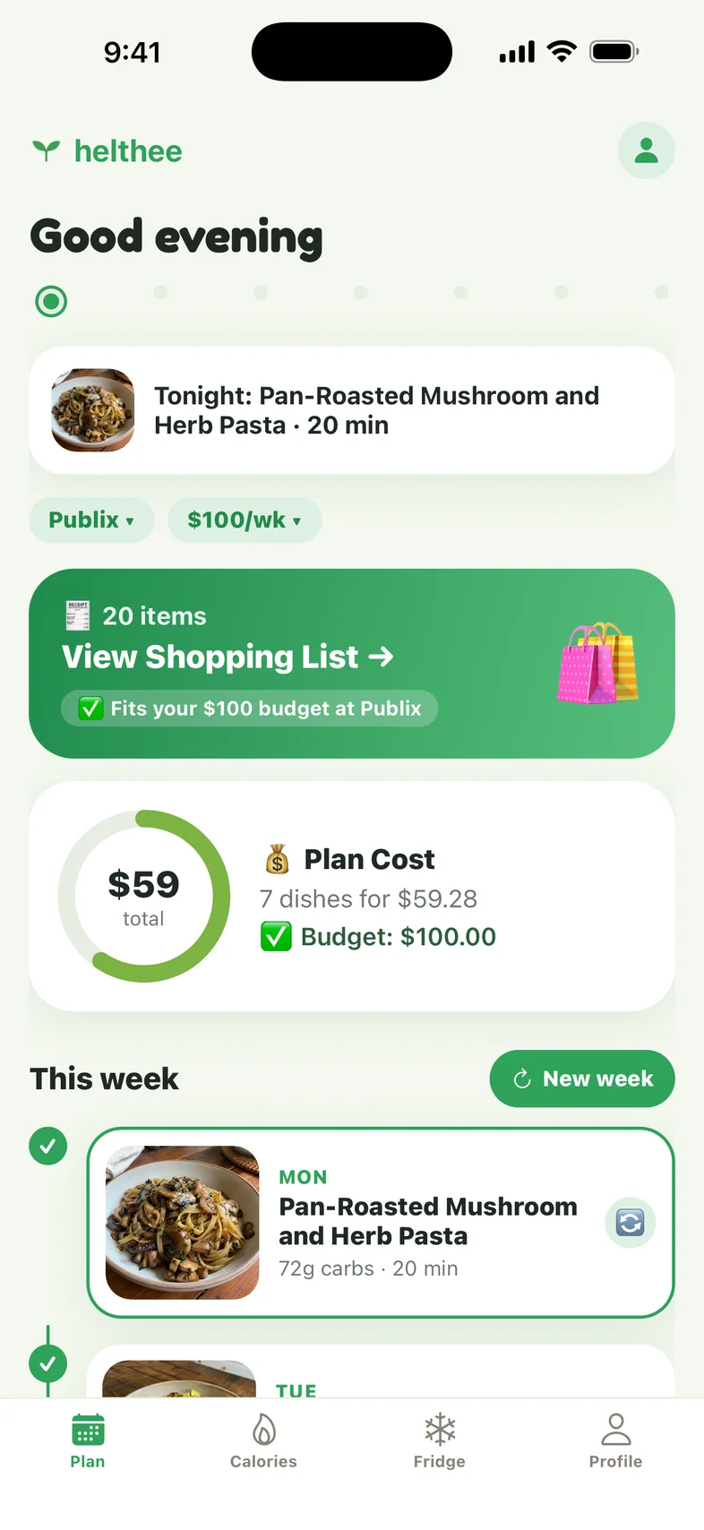 The Helthee home dashboard